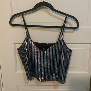 Forever 21 After Dark Sequin Crop Tank Top Sz S